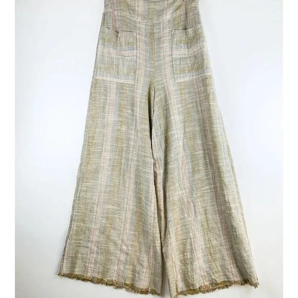 Free People Moonlight Pull On Pants Women’s Size Large Palazzo Pants Linen Blend - Picture 2 of 7